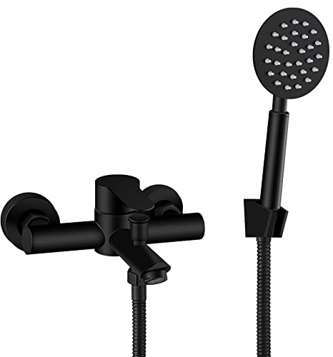 Aolemi - Robinet de baignoire mural noir mat avec douchette à main - 15,2 cm - Central - Acier inoxydable SUS304