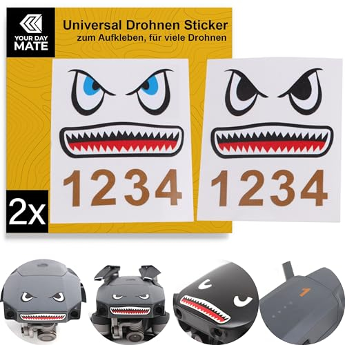 Drohnen Skin, 1 Set, Hai-Kopf Design, zum Aufkleben, kompatibel mit DJI Mavic, Mini, Pro, Zoom, Spark, Air, Classic, usw., Aufkleber Oberseite Drohne, Drone Sticker Kit, Schutzfolie Tarnung Gehäuse