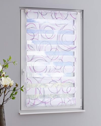 DECOLIA by Garesa Duo Rollo Swing - Doppelrollo Klemmfix ohne Bohren 65 x 150 cm, Weiß/Grau/Fuchsia - Fenster Sichtschutz und Lichtschutz, Bedienung mit Kettenzug