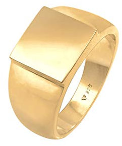 Kuzzoi Siegelring Herrenring vergoldet, Bandring massiv (11 mm) in 925 Sterling Silber, Goldener Biker Schmuck mit rechteckiger Oberfläche, Ring für Männer poliert, Ringgröße 60, 0607352420_60