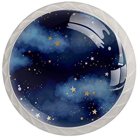 Dark Blue Gold Foil Constellations Stars and Clouds Cabinet Door Knobs Handles Pulls Cupboard Handles Drawer Wardrobe 4pcs