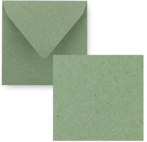 Quadratisches Einzelkarten-Set - 15 x 15 cm - mit Brief-Umschlägen - Kraftpapier Grün - 25 Stück - für Grußkarten & mehr
