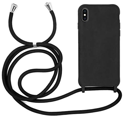 MyGadget Handykette für iPhone X | Xs - [ Hülle mit verstellbaren Band ] - TPU Handyhülle mit Handyband zum Umhängen - Kordel Schnur Case Schutzhülle - Schwarz