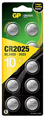 GP CR2025 3V Lithium Coin Cell Batteries 10 Pack - Flat Battery for Car Key/Key Fob Audi Mercedes Nissan - DL2025 2025 Batteries also suitable for scales/toys/heartrate monitor etc…