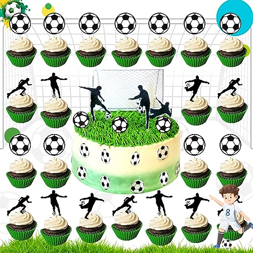 dcas 36 Stück Fußball Cupcake Topper Party Kuchen Dekorationen, Kinder Fußball Kuchen Deko, Tortenaufleger Fussball Cake Topper, Fussball Kuchen Deko Geburtstag Junge (18xfußball,18xsportler)