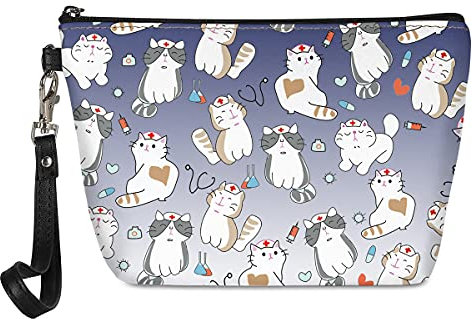 UOIMAG Trousse de toilette pour femme - En cuir synthétique - Étanche, Chats Bleu, Taille unique