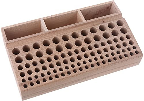 CENPEK Porte-outils professionnel en bois 98 trous avec 3 fentes pour le travail du cuir, la fabrication d'outils de poinçonnage