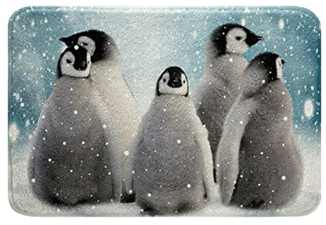 Pinguin Mikrofaser Badezimmerteppich Niedlich Pinguin Zottelig Saugfähiger Badteppiche Lustiges Tier Rutschfest Badematte 40x60cm Für Erwachsene Polar Tier Boden Indoor Badvorleger Ultra Weich