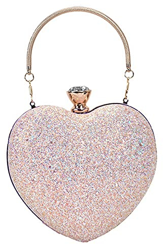 MilyaDE Damen Herzförmig Glitzer Clutch Pailletten Abendtasche Strass Umhängetasche Unterarmtasche Abendhandtasche Party Hochzeit, Rosa