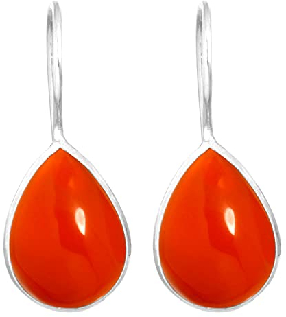 Jeweloporium 925 Silber Ohrring für Damen Orange Natürlich Karneol Edelstein Tropfen Baumeln Handgefertigt Sílbern Ohrring Halloween Geschenk Mode Schmuck