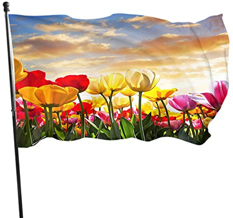 Flagge, Tulpe Flagge lustige Flaggen 5 Ft x 3 Ft mit Ösen, Festival Party UV-beständig Polyester Fahnen für Terrasse Garten