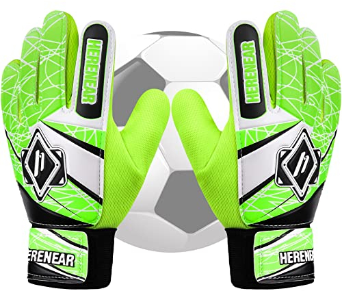 Herenear Torwarthandschuhe Kinder und Jugendliche, Junior Fußballhandschuhe Fußball Torwarthandschuhe, Torwart Fußball Handschuhe mit Fingersave, Stärken Grip und rutschfeste (6, Green)