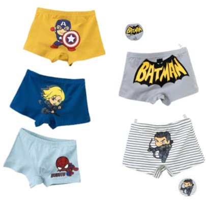 FEIFEI'S BOW Confezione da 5 Pezzi per Bambini Aven Supereroe Spider Batman Biancheria Intima del Bambino Pantaloncini Pantaloni Mutande in Cotone Confezione Regalo, set01 3-4 Anni, 3-4 Anni