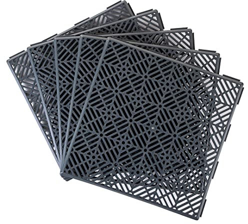 10pcs Interlocking Plastic Garden Tiles Non slip Path Floor Lawn Paving Patio Deck (Grey)