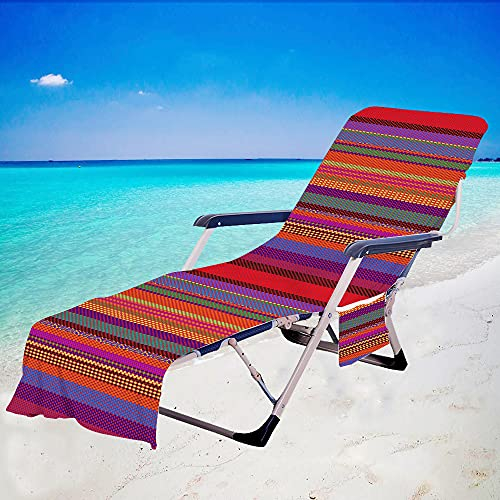 Surwin Schonbezug Für Gartenliege Strandliegenauflage Frottee Liegenauflage Stuhl Strandtuch Sun Lounger Bezug mit Tasche Sporthandtuch für Strand Garten Schwimmen (Violett,75x210cm)