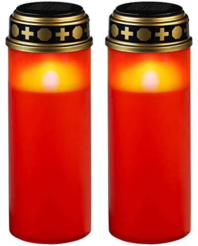 PEARL Solar Grableuchte: 2er-Set große Solar-LED-Grablichter mit Dauerlicht, rot (Grablicht betrieben, Grab Laterne, Beleuchtung)