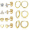 FIOROYAL 7 Paia Orecchini Donna Set Orecchini Placcati in Oro 14K Orecchini Acciaio Chirurgico Orecchini Piccoli Palla Zirconi Anallergici Orecchini Cerchio Oro