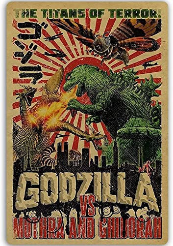 Plakat-Poster The Titans Of Terror Vs Mothra And Ghidorahl, Vintage-Stil, Mon-Ster War, Metallschild, lustig, Wandkunst, Dekoration, Aluminium-Wandaufkleber für Wand, Ba