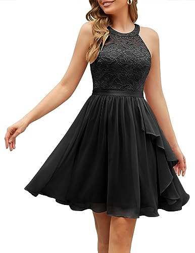 Wedtrend Abendkleid Damen Spitzen Kleid Damen Elegant Neckholder Kleider Cocktailkleid Damen Schwarzes Kleid Damen WT0213 Black XS