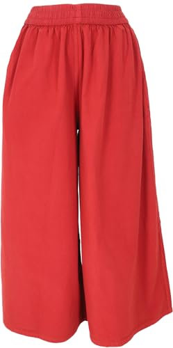 GURU SHOP Bequeme Palazzohose, Weite Marlenehose, Boho Schlaghose, Hosenrock - Rot, Damen, Baumwolle, Size:L