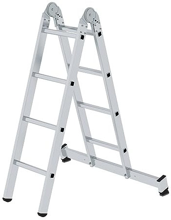 PROREGAL Klappleiter 2-teilig mit nivello®-Traverse | 2x4 Sprossen | Leiter, Teleskopleiter, Trittleiter, Bockleiter, Sprossen-Doppelleiter