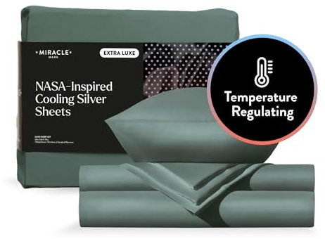 Miracle Made® Extra Luxe Coolit True Grip Spannbettlaken-Set, Salbeigrün, Kingsize, 4-teiliges Set, Fadenzahl 300, Lyocell-Silber für empfindliche Haut