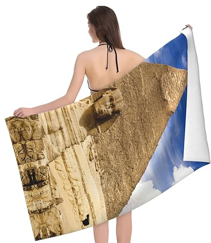 SONOON Pyramiden von Ägypten bedrucktes Mikrofaser-Badetuch (80 x 130 cm), Badetücher – Strandtücher, sehr saugfähiges und schnell trocknendes Badetuch, mehrfarbiges Badetuch, Fitnessstudio, große