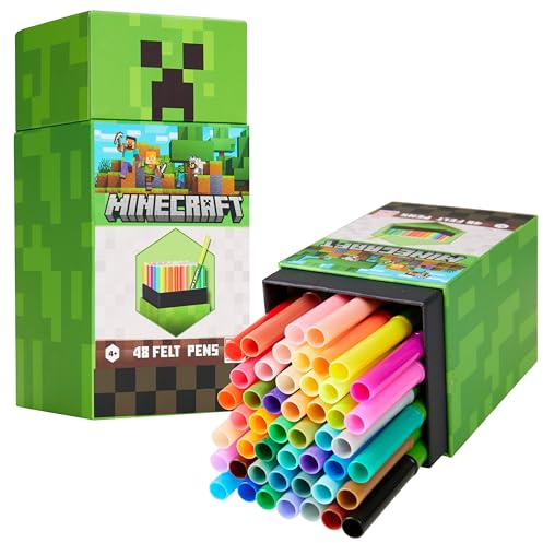 Minecraft Filzstifte Kinder ab 4 Jahren, Filzstifte Set mit 48 Stück Fasermaler Kinder Auswaschbar - Geschenke für Jungs