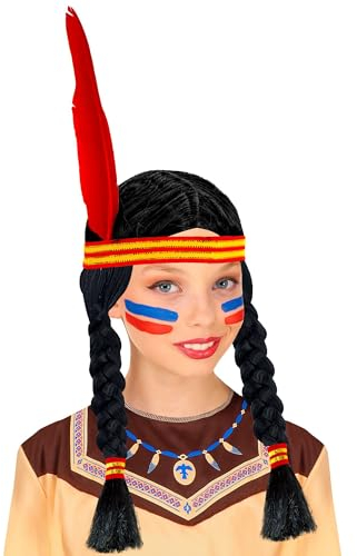 W WIDMANN MILANO Party Fashion - Perücke Indianer, Schwarz, Langhaarperücke, Kunsthaar, geflochtene Zöpfe, wilder Westen