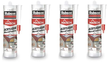 Rubson - Mastic Maison Acrylique Murs & Fenêtres (cartouche de 280 ml) – Mastic acrylique blanc pour intérieur & extérieur – Comble fissure, joint porte et fenêtre (Lot de 4)