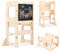 Standing Tower, Learning Standing Tower 2-in-1 Kitchen Wooden Stool Helper with Chalkboard Montessori and Waldorf Helper for Kids in Kitchen Wooden Step Stool with Desk Table and Chair (Log upgrade)