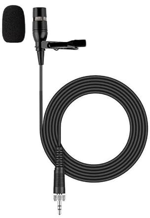 Replacement Clip-On Lavalier Microphone for Sennheiser Microphone Wireless Bodypack Transmitter Cardioid Condenser Lapel Mic, 3.5 mm (1/8 in) TRS, Black