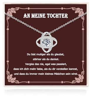 USEEDOVIA Kette Geschenke für Tochter, Kette 40cm mit Anhänger Herz AAA Zirkonia Weiß Vergoldet Halskette mit Karte und Geschenkbox