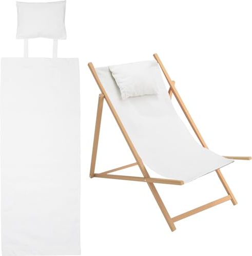 GORGECRAFT Chaise de Plage en Coton de Remplacement, Toile à Motif Beige, Chaise Longue en Tissu Toile Écharpe Inclinable de Remplacement avec Oreiller pour Bain de Soleil, Jardin, Cour