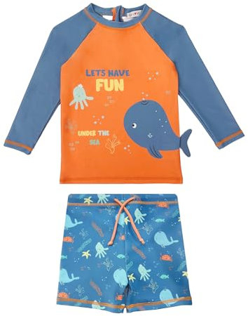 weVSwe Toddler Long Sleeve Baby Swimsuit UPF 50+ Baby Swimwear Infant Swim Shirt Trunk Two Piece Blue Orange Whale 3-4 Years