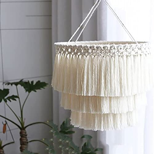 Miuxe Makramee Lampenschirm Deckenleuchte Shade Boho Decor, Natürliche Baumwollkordel Kronleuchter Quaste Pendelleuchten Schatten Handgefertigter Strick Lampenschirm Kunstdekorationen