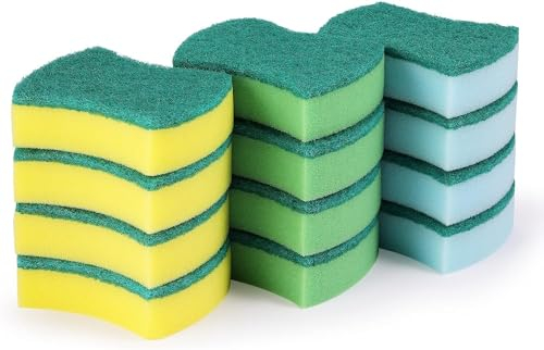 ANCHEER 12 Pz/Set Spugne per la Pulizia, Spugne abrasive 2 in 1 Double Face per la Cucina, Spugne robuste per il lavaggio di stoviglie, pentole, padelle e superfici