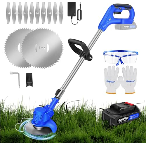 Coupe Bordure sans Fil avec Batterie et Lames en métal Coupe-Herbe Debroussailleuse électrique Bordure Puissante Taille Haie de Jardin Coupe-Mauvaises Télescopique Elagueuse sans Fil de Coupe-Gazon