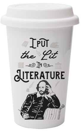 I Put The Lit in Literature, Book Lovers Gift, Teacher Gift, Wall Eco Insulated White Ceramic Travel Mug, with White Lid.