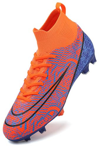 DimaiGlobal Fußballschuhe Herren High Top Spike Microfaser Cleats Professionelle Fussballschuhe Jugendliche Athletics Trainingsschuhe Outdoor Sportschuhe Fußball Stiefel 33EU Orange