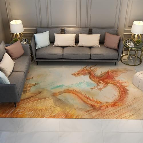 SHUODAOCO Orientalischer Stil Area Teppich 120x160cm - Flying Dragon Muster Kleine Teppiche für Schlafzimmer Weicher Leichter Wohnzimmerteppich Vintage Willkommensmatte Indoor