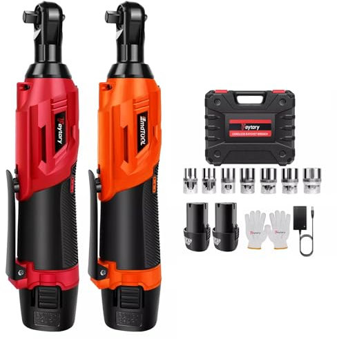 Lucn Rote Ratschenratschen-Mutterpistole, 3/8-Zoll-Antrieb, 2 x Batterien, 150 Nm, Akku-Schlagschrauber