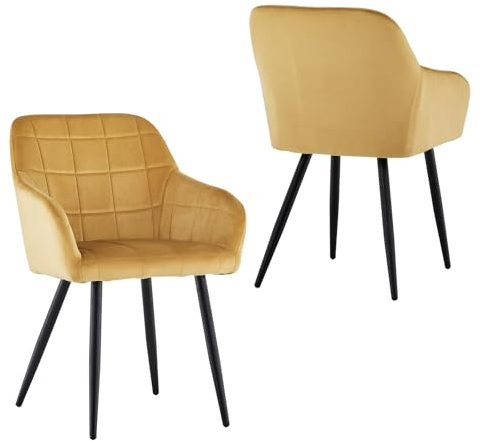 CLIPOP Esszimmerstühle 2er Set Stühle mit Armlehne, Samt Bezug, Esszimmerstuhl Küchenstuhl Polsterstuhl, Stühle für Esszimmer (2, Samt Gelb)