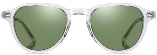 DUCO Runde klassische polarisierte Sonnenbrille für Männer Frauen Vintage Eyewear Acetat Rahmen UV400 Linse 2352 (Transparent Rahmen Grün Linse)