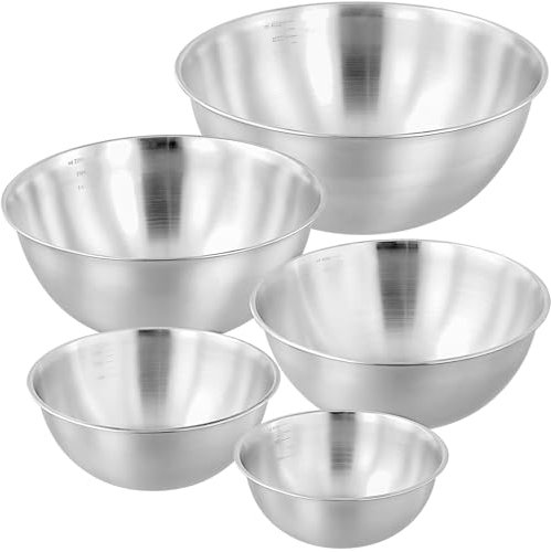 MUNGHOK 5er Set Edelstahl Schüssel, 5 Größen von Schüsseln 800ml 1200ml 1800ml 2200ml 4000ml, Rührschüssel Edelstahl Salatschüsseln Servierschüssel für Dips, Snacks, Müsli, Dessert, Suppe