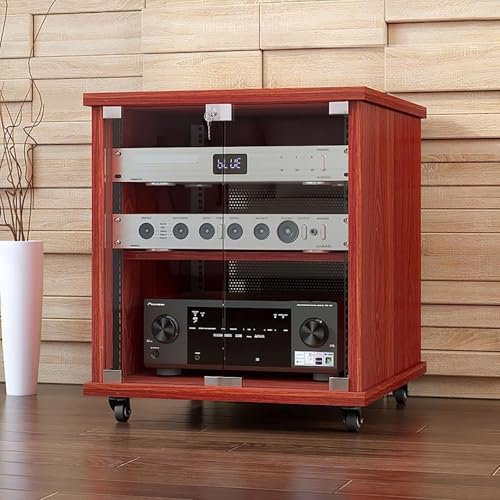 Rack Audio Mobile Con Ruote Universali, Mobiletto Rack Per Stereo, Mobile Per Stereo Hifi Chiuso, Mobile Hifi Legno, Mobile Hifi Con Ruote Adatto Per Lettori DVD/Console Di Gioco/Accessori TV(Brown,H6