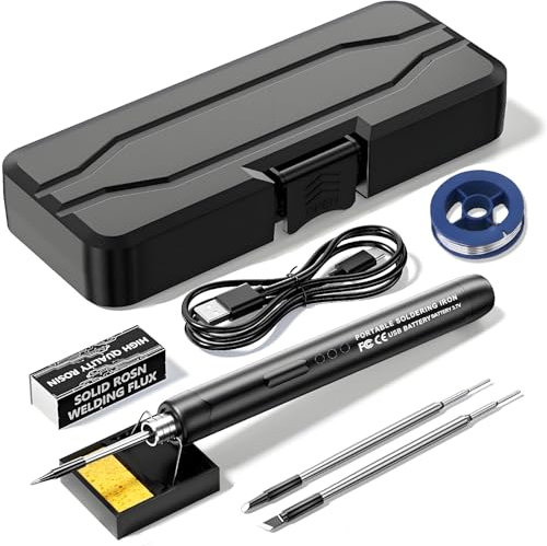 Aohcae Akku Lötkolben Set, USB Akku Lötkolben mit LCD, Temperatur Einstellbare 330 ℃-450 ℃, 3 Lötspitzen, Lötdraht, Lötkolben, Lötpaste, Professionelles Sicheres Komplettes Lötkolben