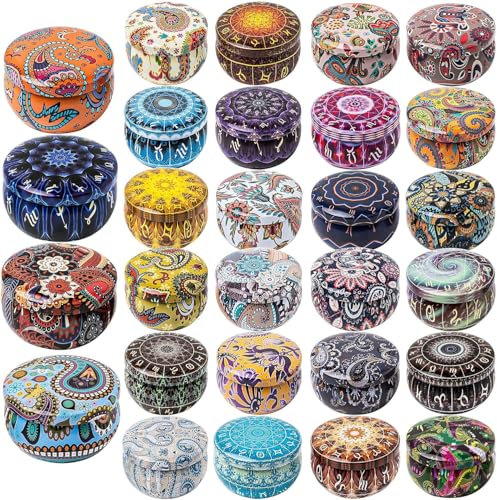 MALLOOM 28 Pièces Boîtes à Bougie avec Couvercle, Pots à Bougie Vides de 2,5oz, Contenants Ronds en Métal pour Fabrication de Bougies DIY, Arts & Crafts, Rangement
