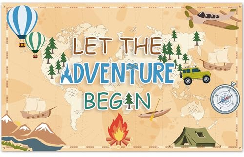 Hintergrund mit Aufschrift Let The Adventure Begin, Abenteuer erwartet Babyparty, Hintergrund für Geburtstag, Verlobung, Abschluss, Ruhestand, Schulanfang, Party-Dekoration, 183 x 111 cm