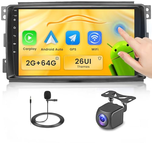 Fuluku 2+64G Android Autoradio für Mercedes Benz Smart Fortwo W451 2005-2010 mit Wireless Carpaly&Android Auto, 9'' IPS Touchscreen Radio mit Bluetooth/GPS/Rückfahrkamera/FM/WiFi/SWC/26UI